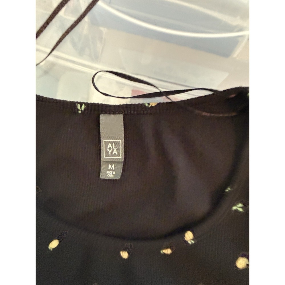 Y2K Alya Lemon Print Ribbed Baby Tee Lettuce Hem Crop Top Sz M Womens 90s 2000s - Picture 7 of 9
